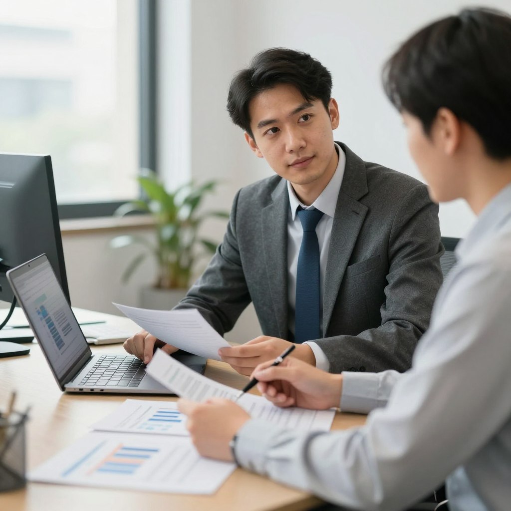 Business consultant analyzing client needs