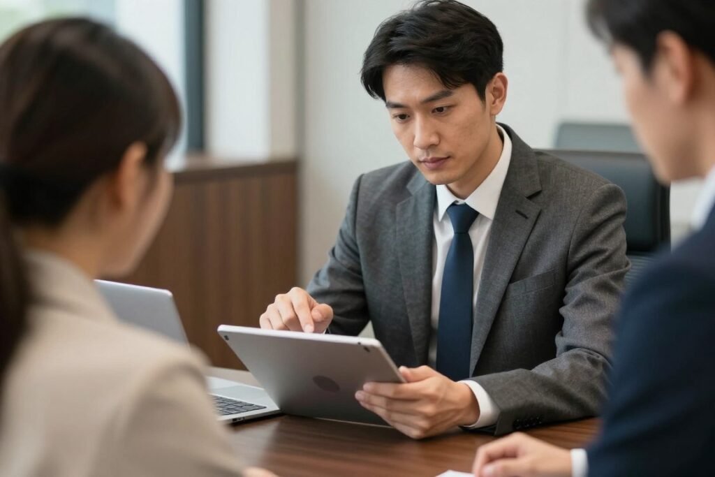 Business consultant reviewing funnel responses