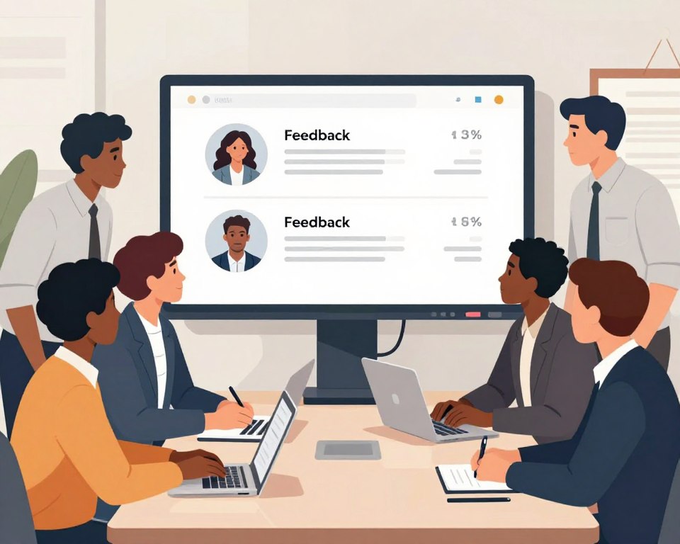 Business team reviewing customer feedback insights together