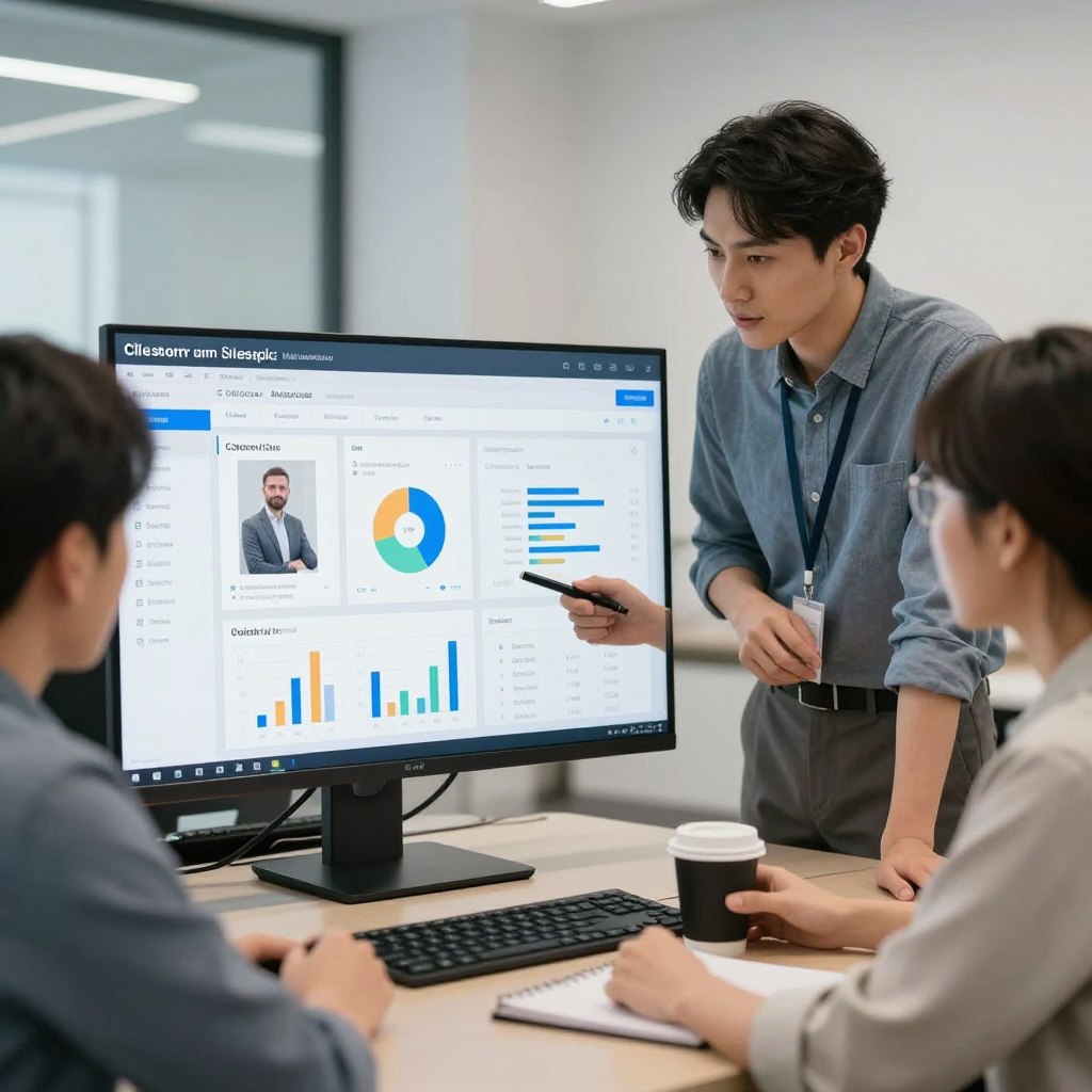 Business team reviewing organized client intake data on dashboard