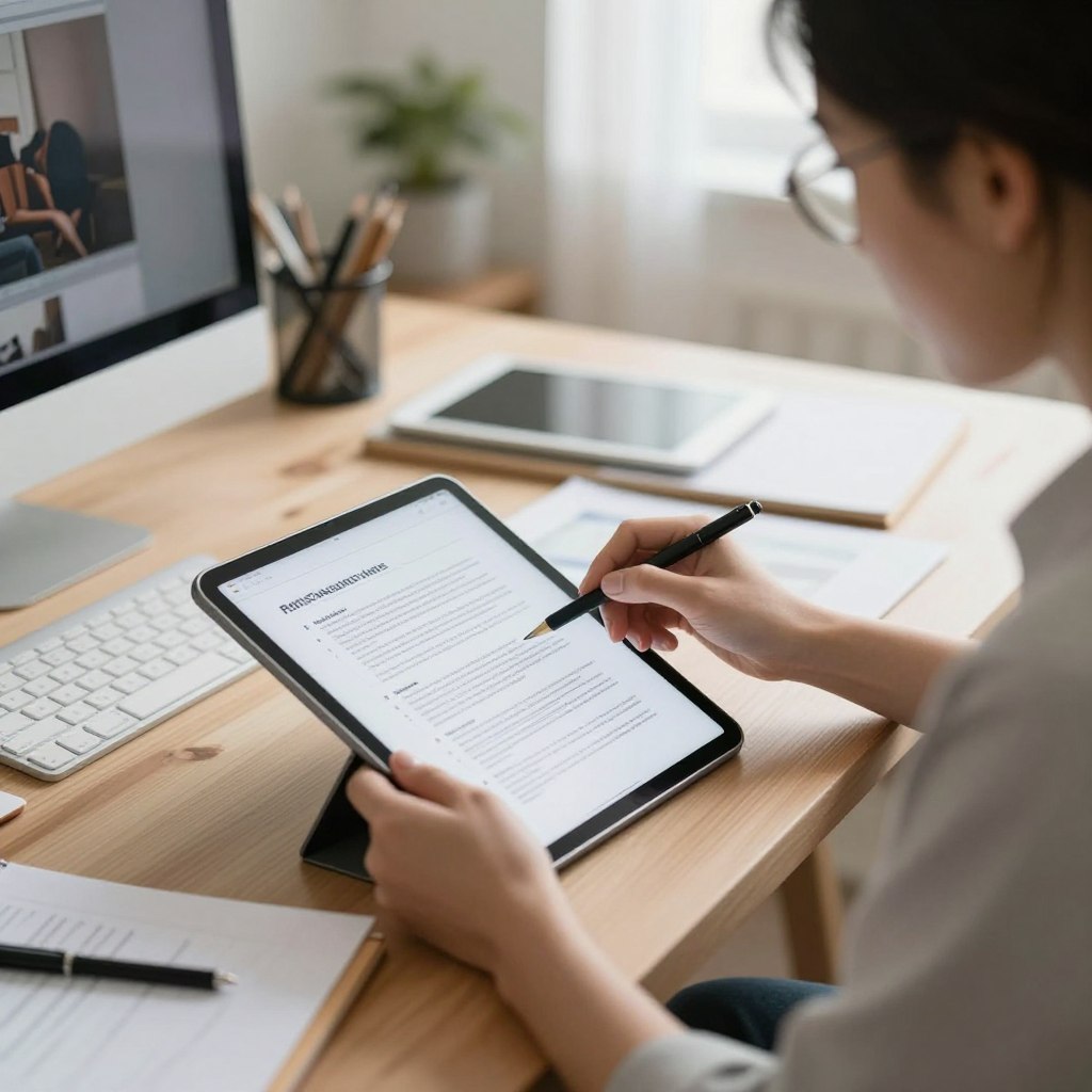 Design freelancer reviewing project briefs