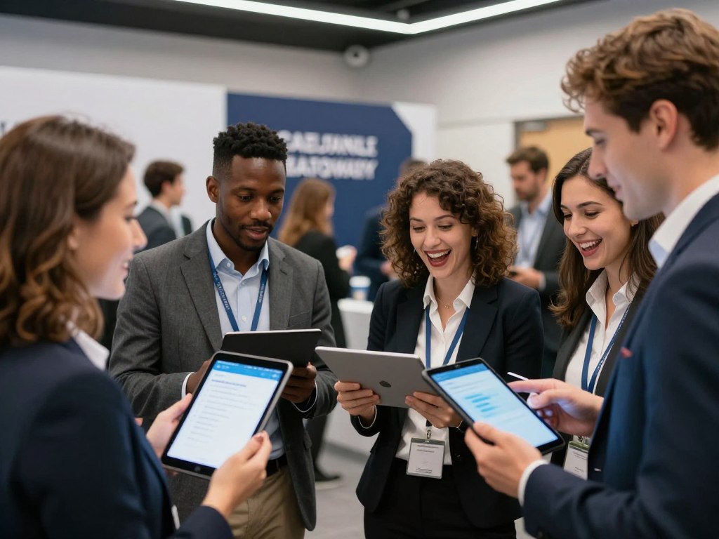 Event attendees participating in interactive giveaway campaign