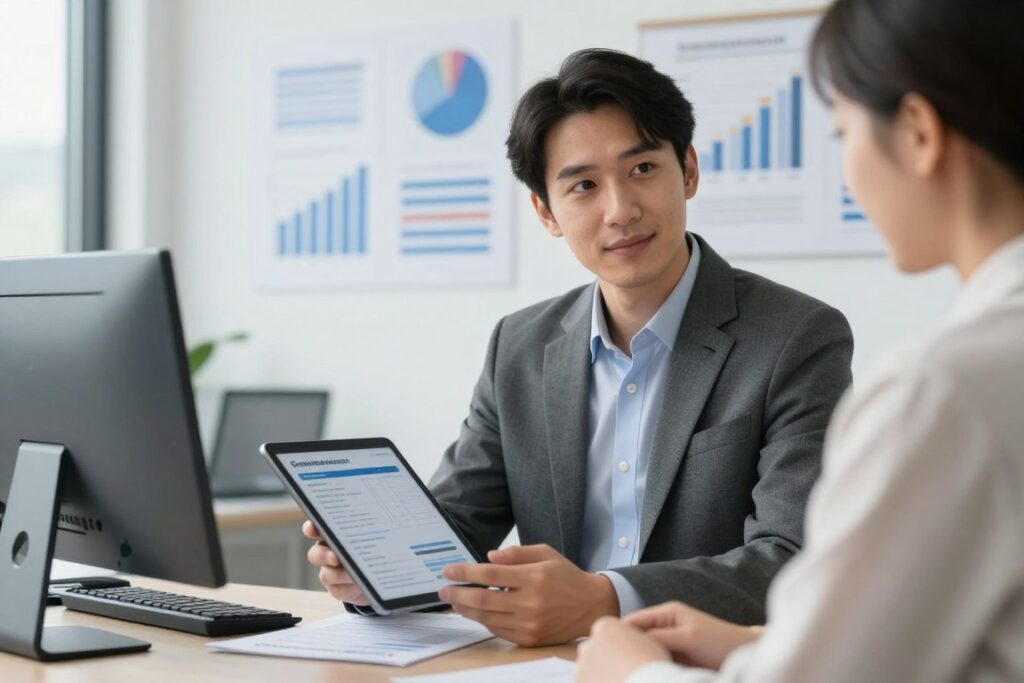 Financial advisor reviewing qualified prospect information before consultation call