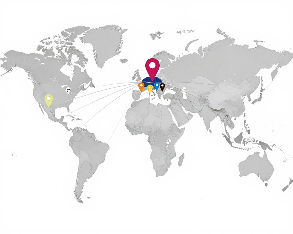 Global business map showing inquiry sources from different countries