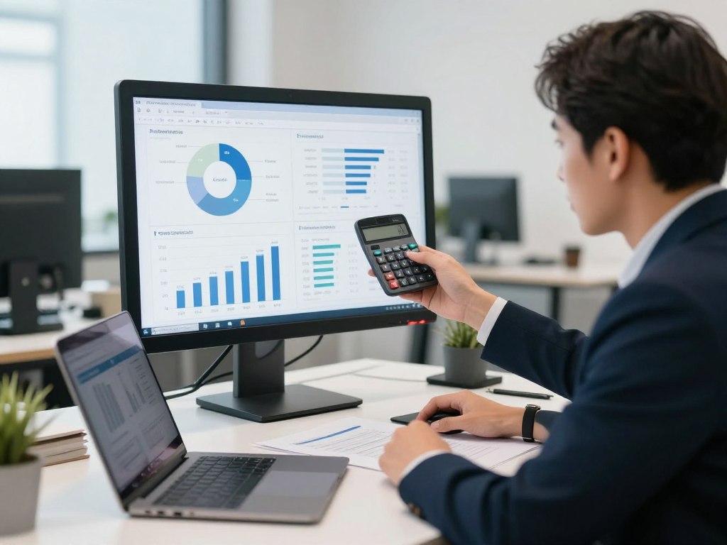 Marketing team reviewing calculator performance data