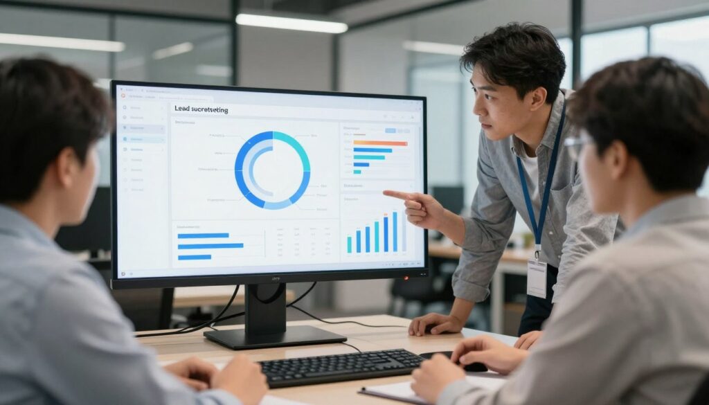 Marketing team using quiz analytics to segment leads