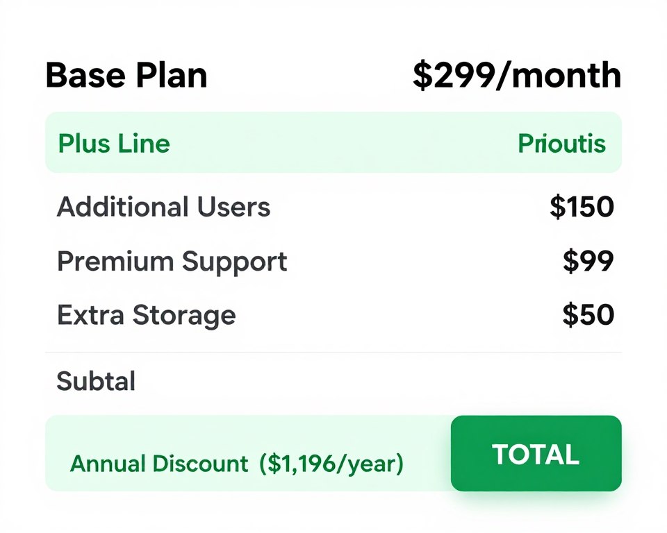Pricing breakdown showing itemized costs