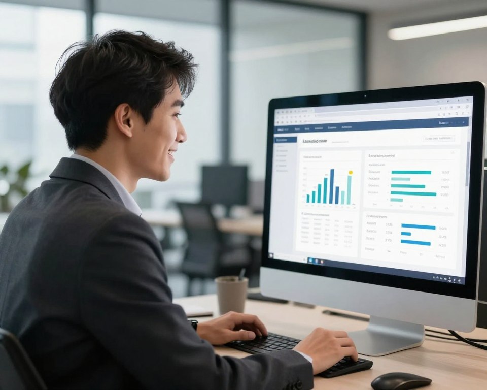 Professional marketer reviewing successful whitepaper lead generation campaign results
