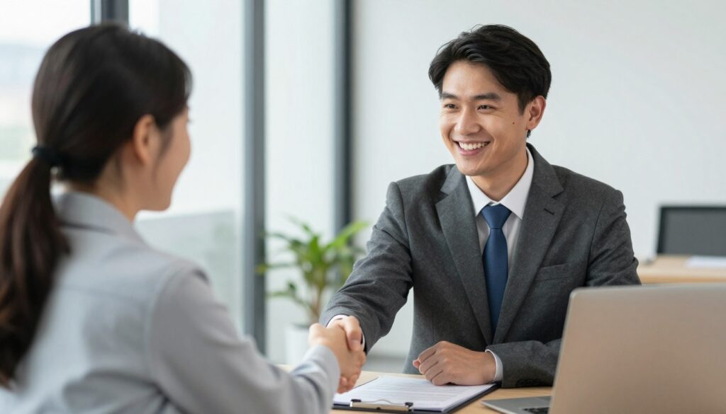 Professional successfully closing a deal after qualified strategy call