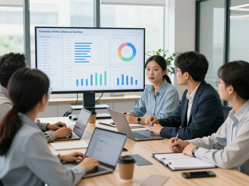 SaaS company team reviewing customer satisfaction metrics