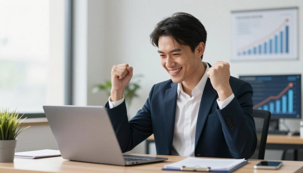 Successful business professional celebrating improved discovery call conversions