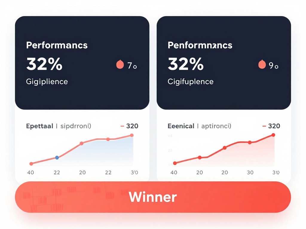 A/B testing results dashboard showing performance comparison between quiz variations with conversion metrics