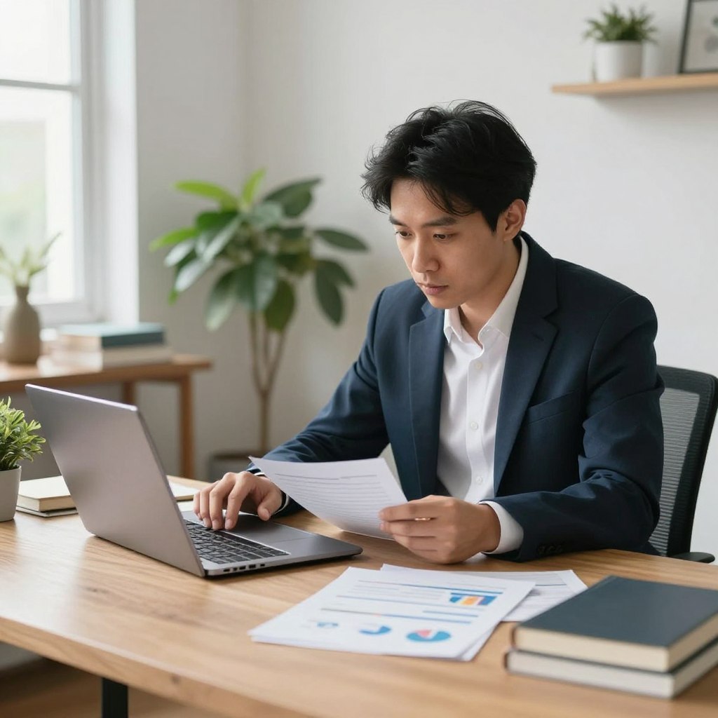 Business consultant analyzing engagement compatibility on laptop