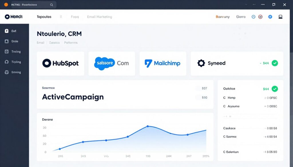 CRM and email marketing integration dashboard showing connected platforms