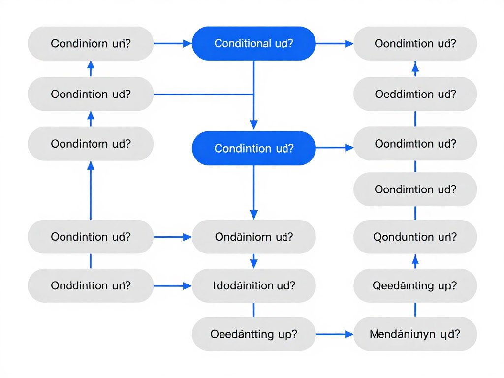 Conditional logic diagram showing branching quiz paths