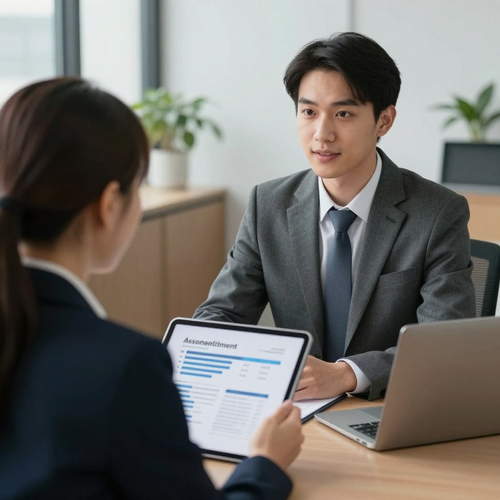 Financial advisor meeting with client reviewing assessment results