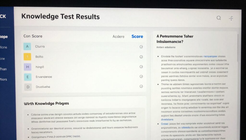 Knowledge test showing scored results with feedback
