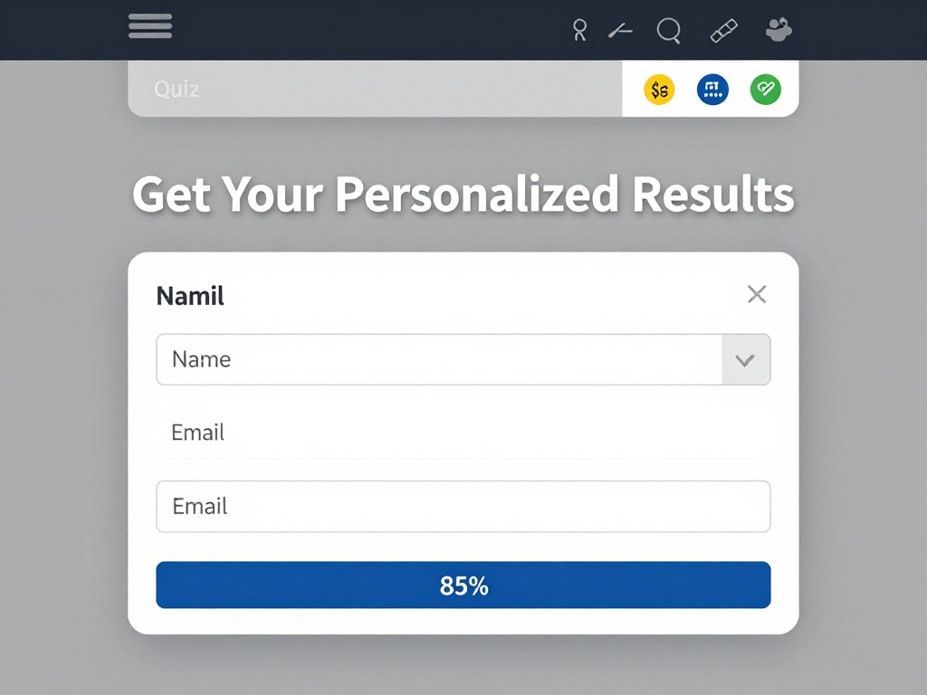 Lead capture form embedded within quiz interface
