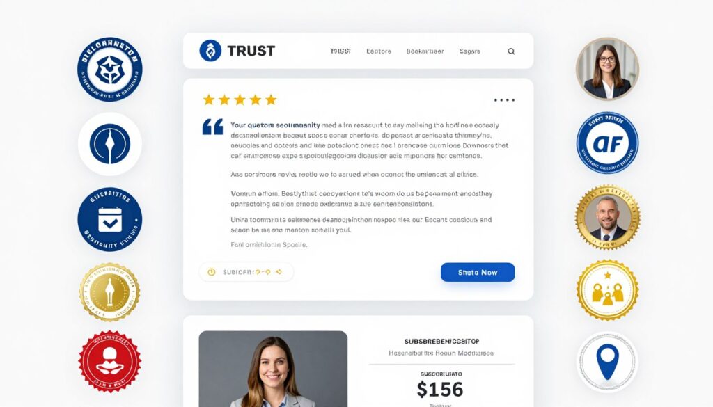 Lead capture form with customer testimonials and trust badges