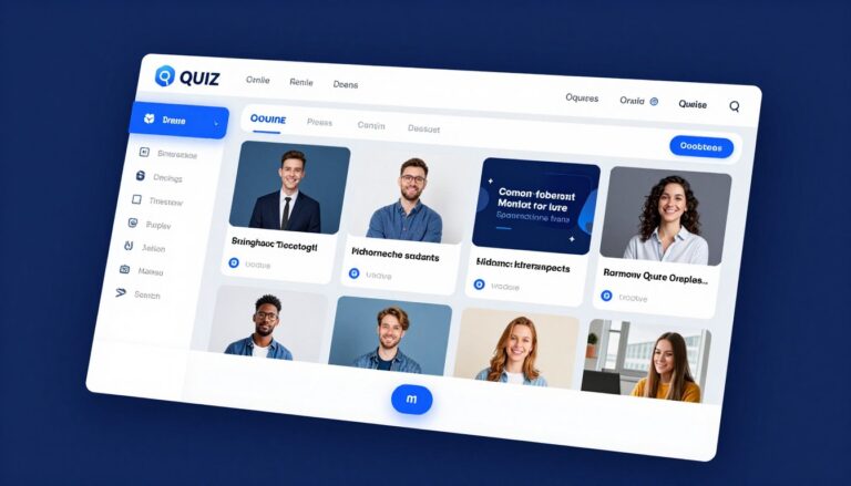 Online quiz maker dashboard showing quiz creation interface with template selection