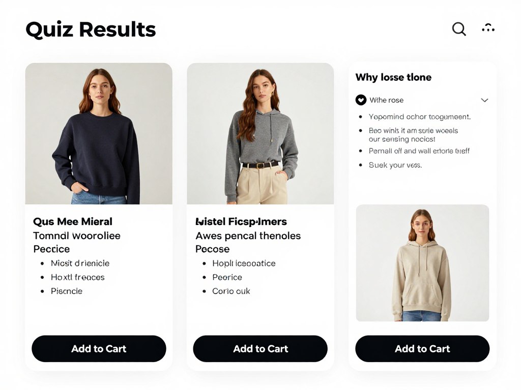 Product recommendation quiz showing personalized results page