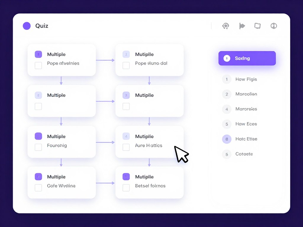 Visual quiz builder interface with drag and drop question cards