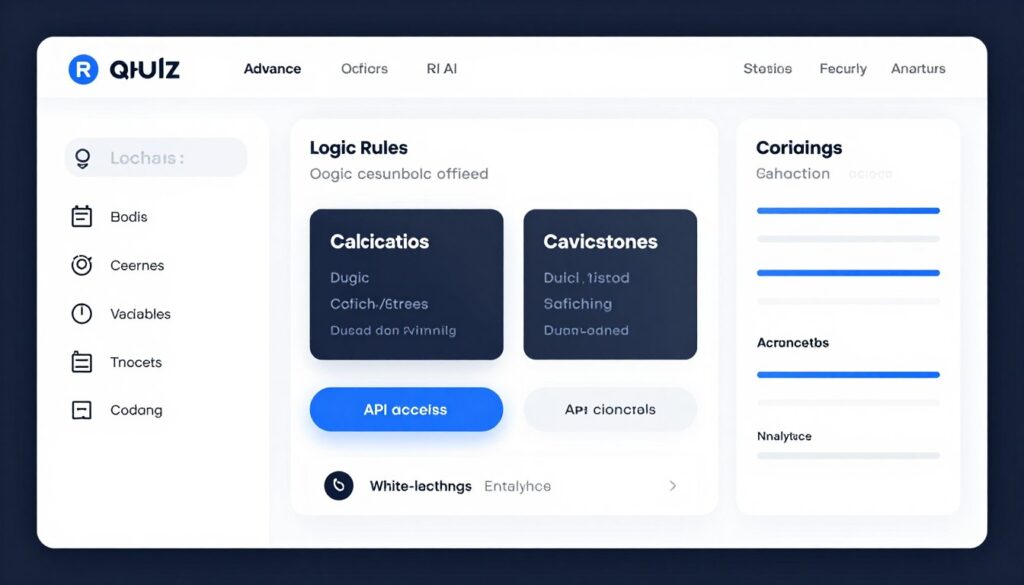 advanced quiz builder features dashboard showing multiple tools and options