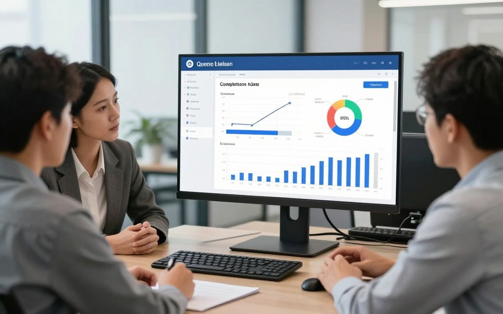 business team reviewing survey and quiz software analytics dashboard