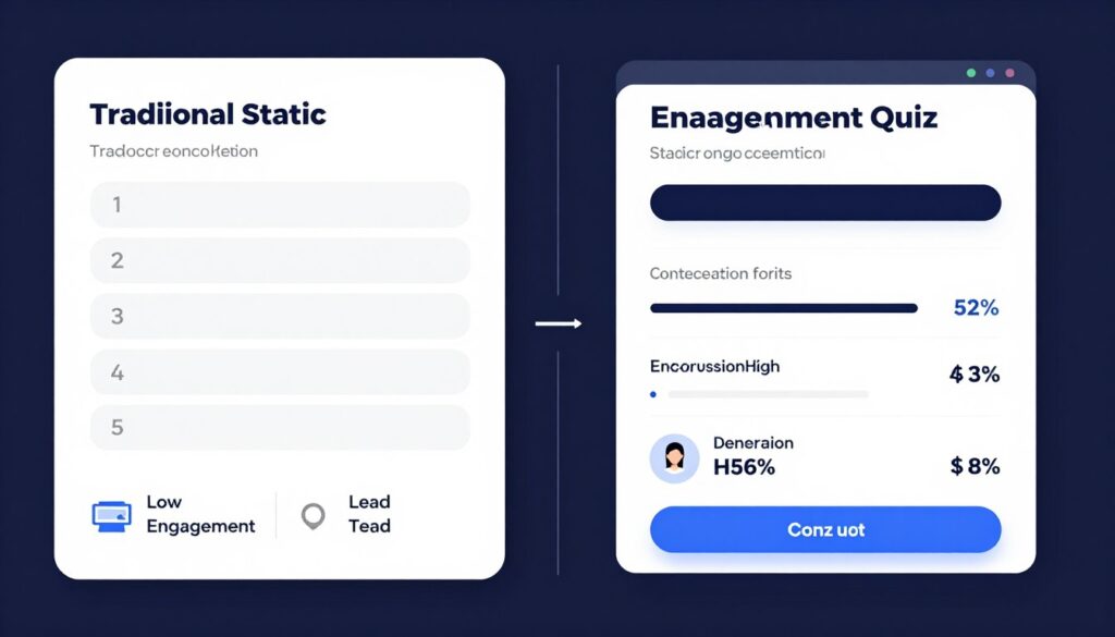 comparison infographic showing traditional forms versus interactive lead generation tools with conversion rate statistics