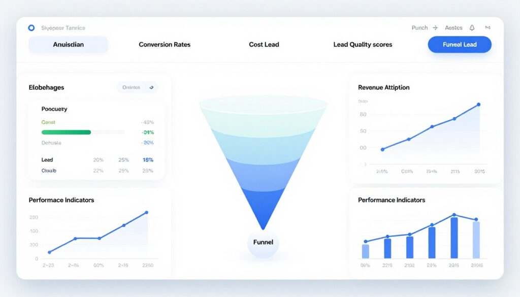 comprehensive lead generation metrics dashboard showing KPIs across acquisition, conversion, and revenue