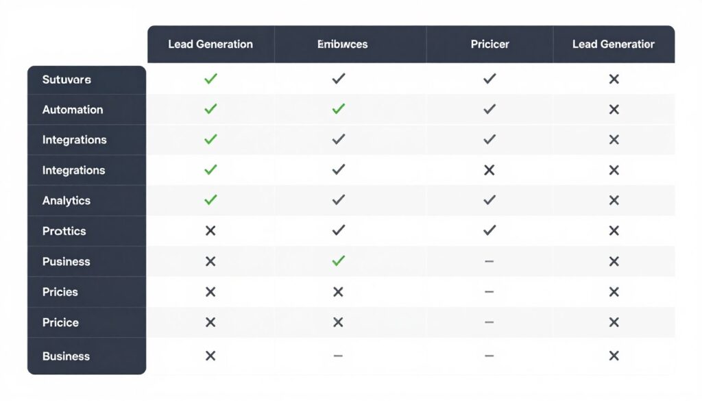 feature comparison chart showing essential capabilities across different lead generation platforms