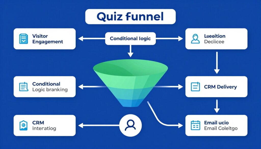 flowchart showing quiz funnel process from question to lead capture to segmentation
