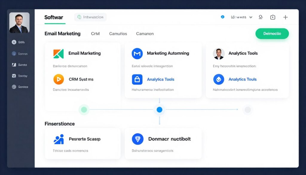 integration dashboard showing connected email and CRM platforms