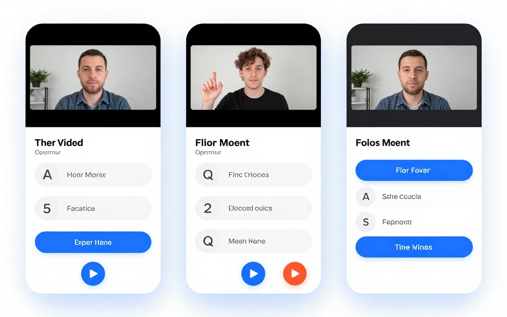 interactive video quiz interface with clickable video elements