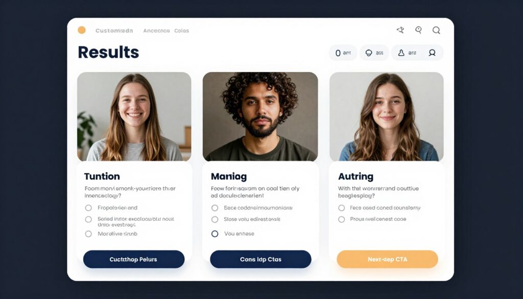 personalized quiz results page with dynamic content insertion