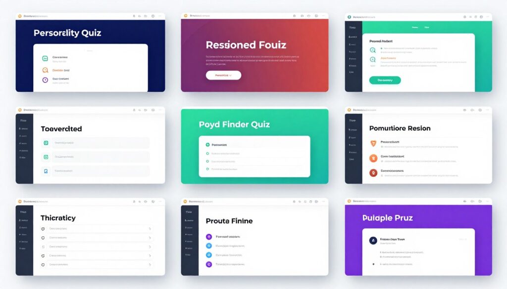 quiz builder template gallery showing multiple customizable quiz designs