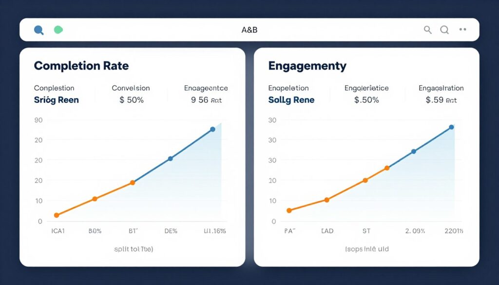 quiz marketing platform A/B testing interface showing performance comparison