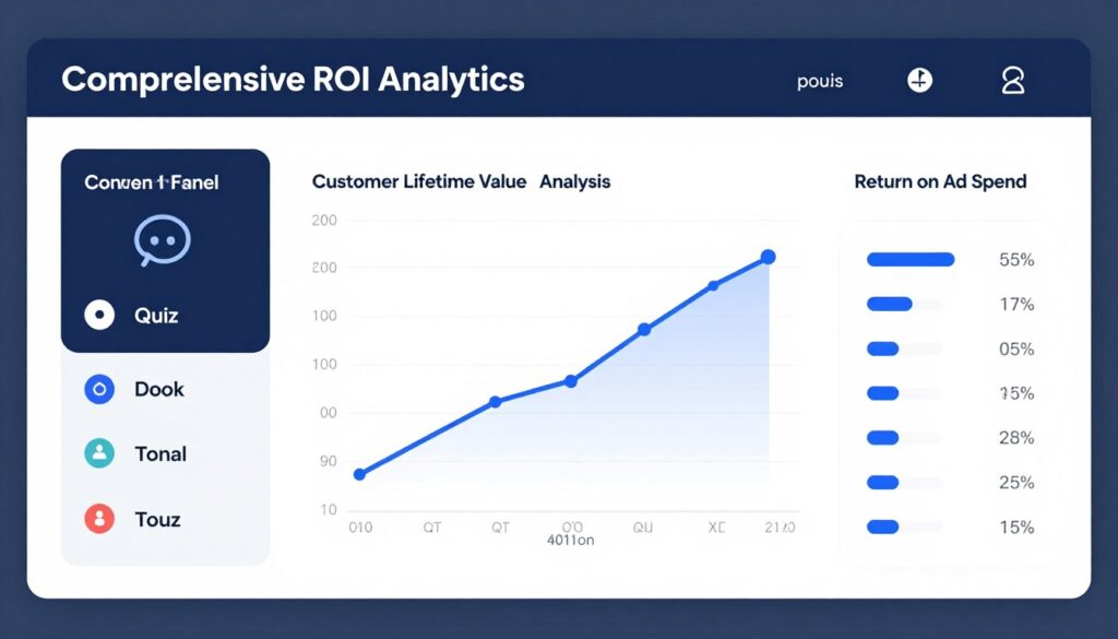 quiz marketing platform ROI dashboard showing revenue attribution and conversion metrics