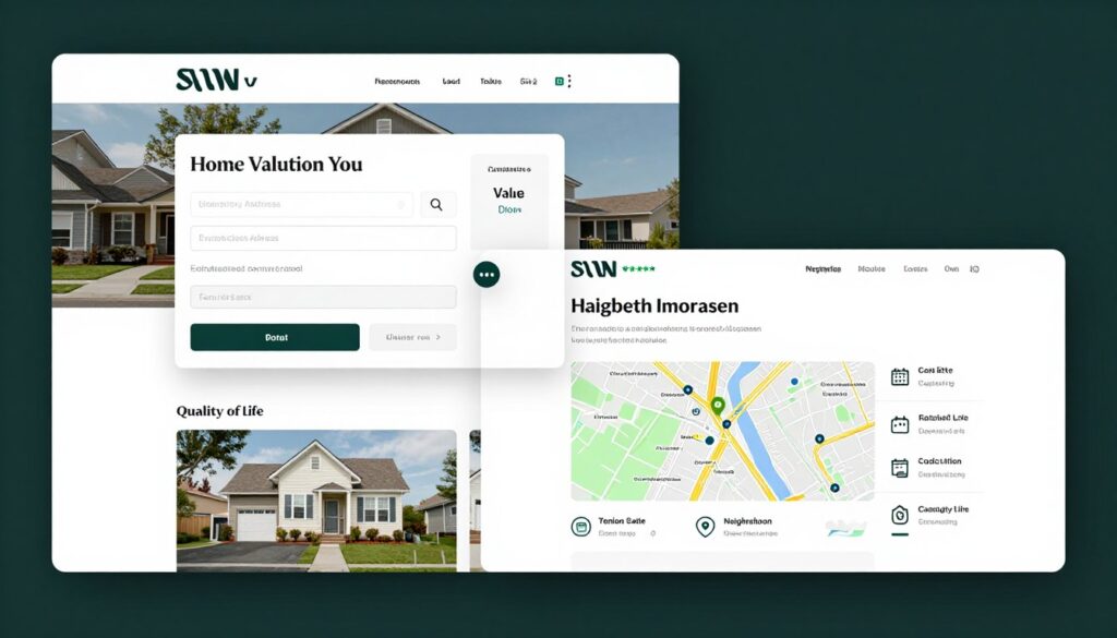 real estate lead generation examples showing property valuation calculator and area comparison tools