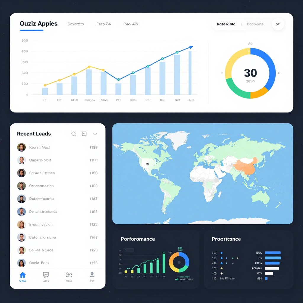 real-time analytics dashboard showing live quiz completions and conversion metrics with graphs