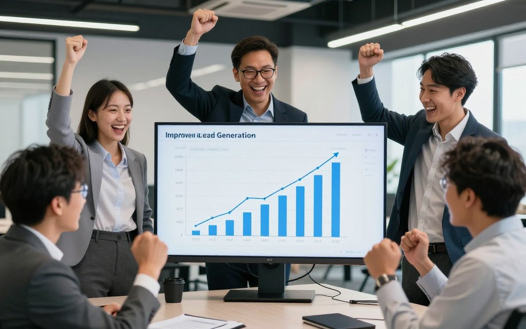 successful business team celebrating improved lead generation results