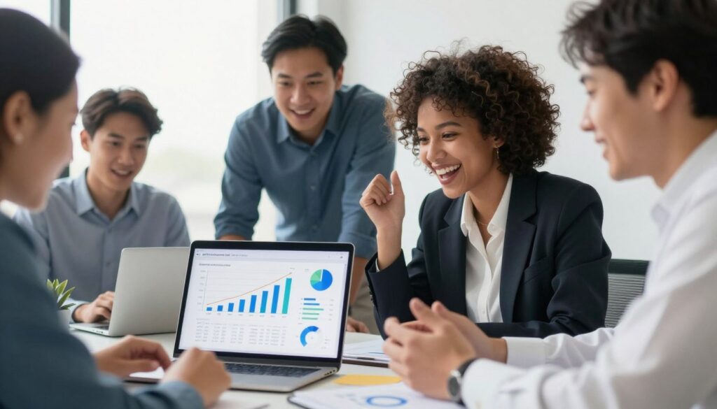 successful business team celebrating improved lead generation results