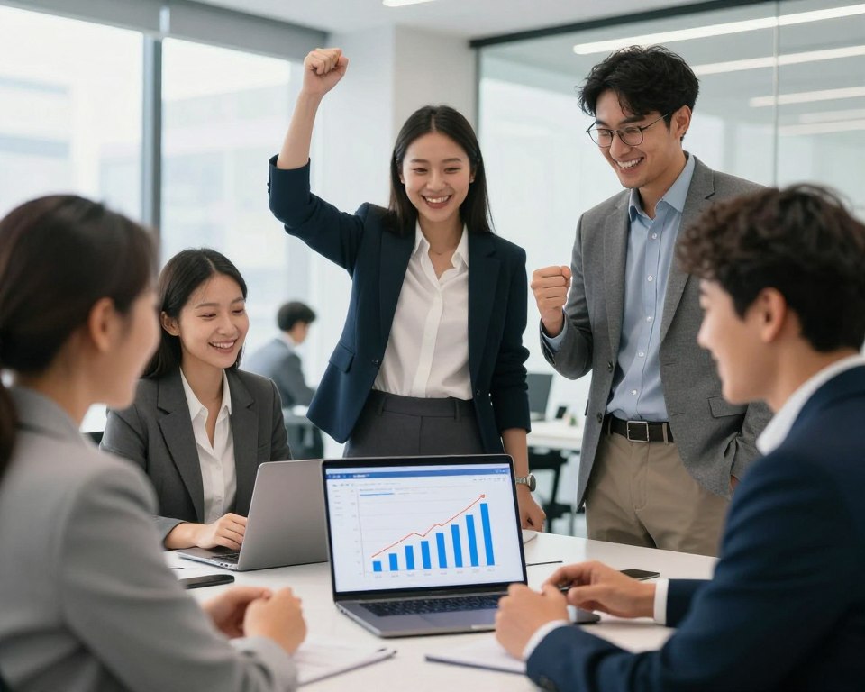 successful business team celebrating increased lead generation results