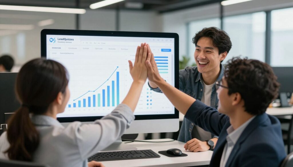 successful marketing team celebrating campaign results