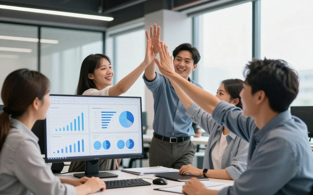 successful marketing team celebrating results